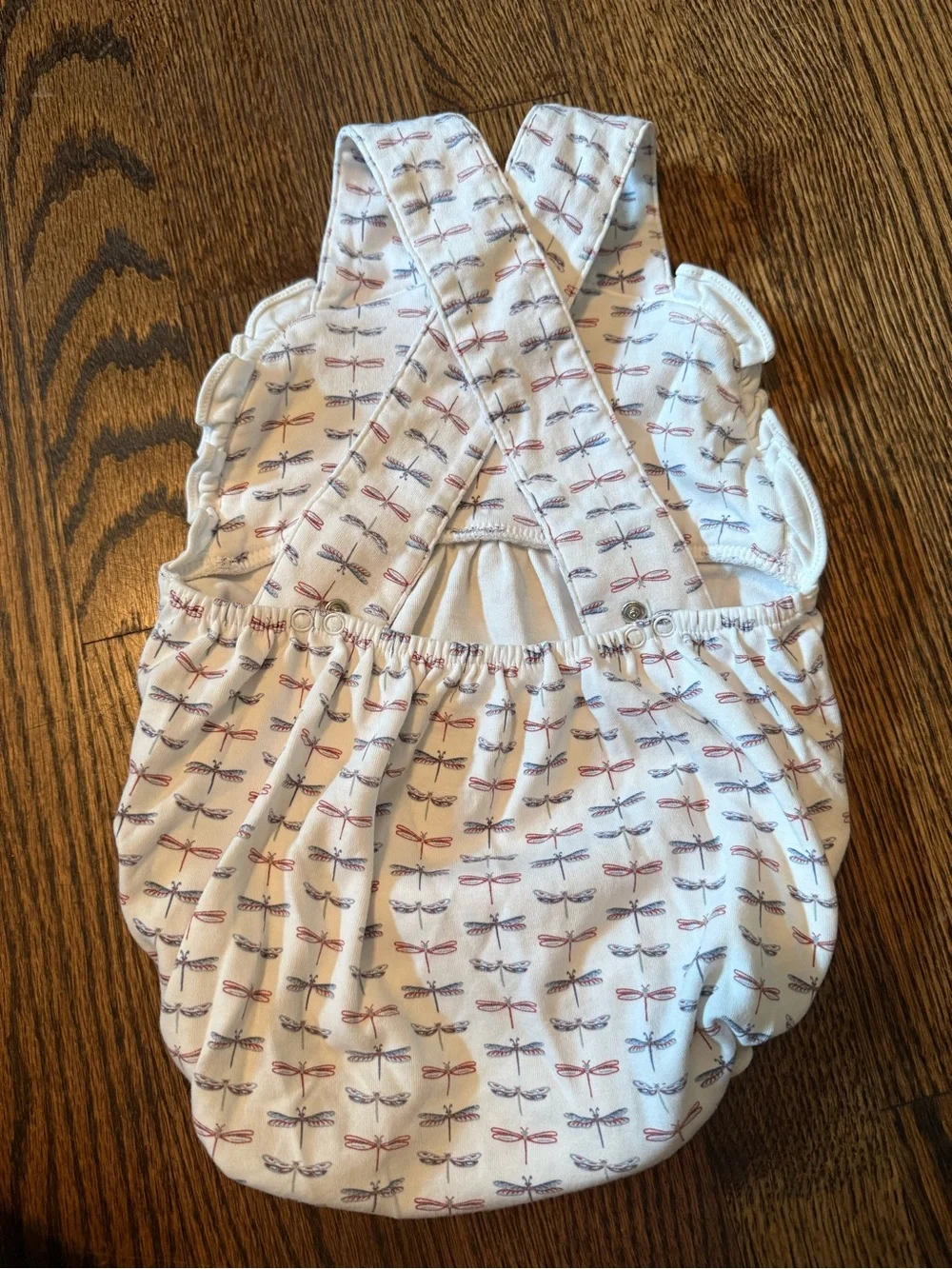 Dragonfly Print Cotton One-Piece Bodysuit - White with Navy & Red Accents
